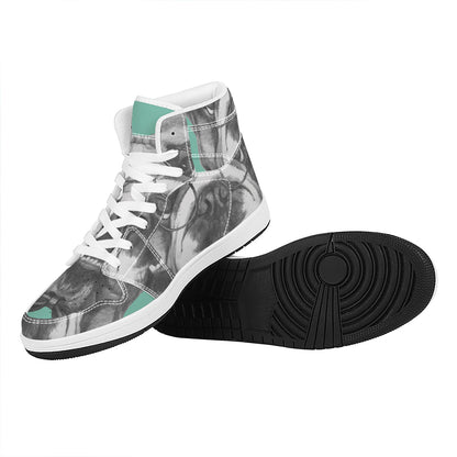 English Bulldog With Glasses Print High Top Leather Sneakers