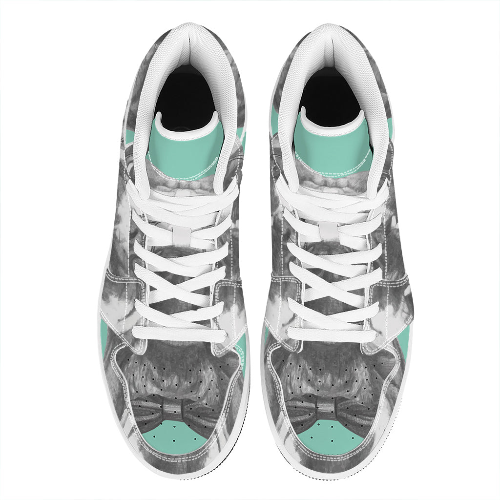 English Bulldog With Glasses Print High Top Leather Sneakers