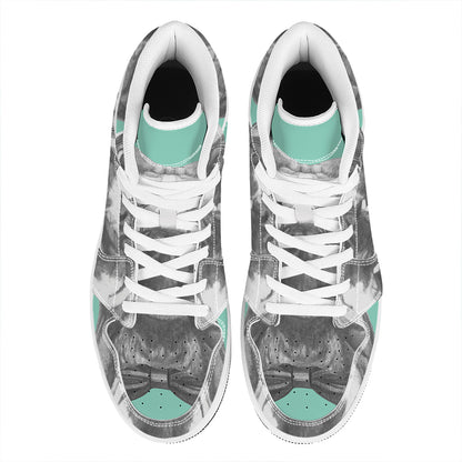 English Bulldog With Glasses Print High Top Leather Sneakers
