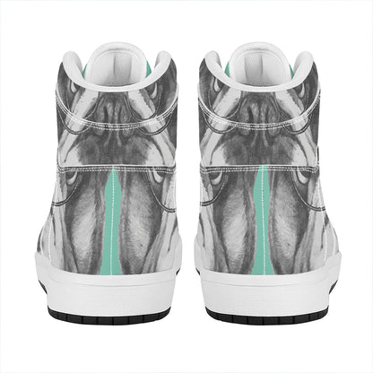 English Bulldog With Glasses Print High Top Leather Sneakers