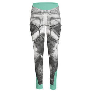 English Bulldog With Glasses Print High-Waisted Pocket Leggings