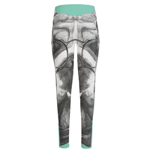 English Bulldog With Glasses Print High-Waisted Pocket Leggings