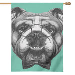 English Bulldog With Glasses Print House Flag