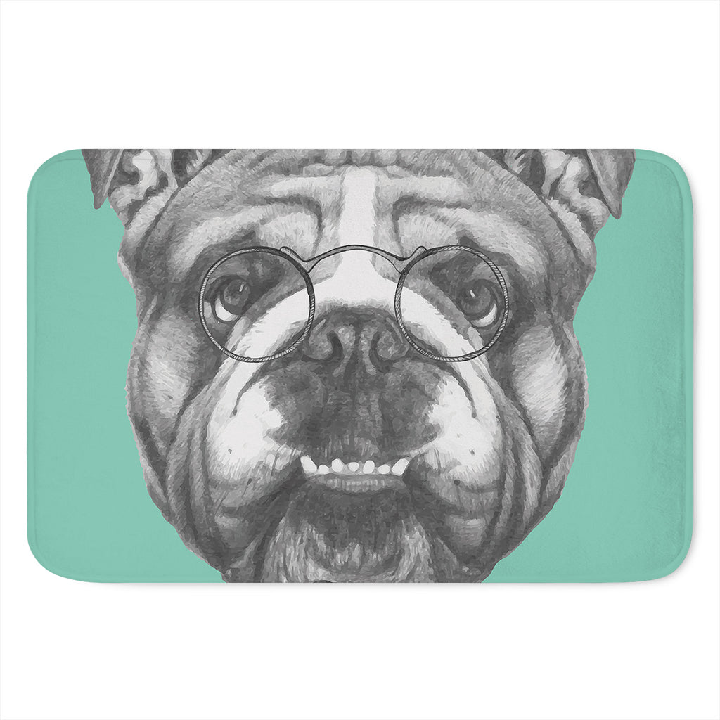 English Bulldog With Glasses Print Indoor Door Mat