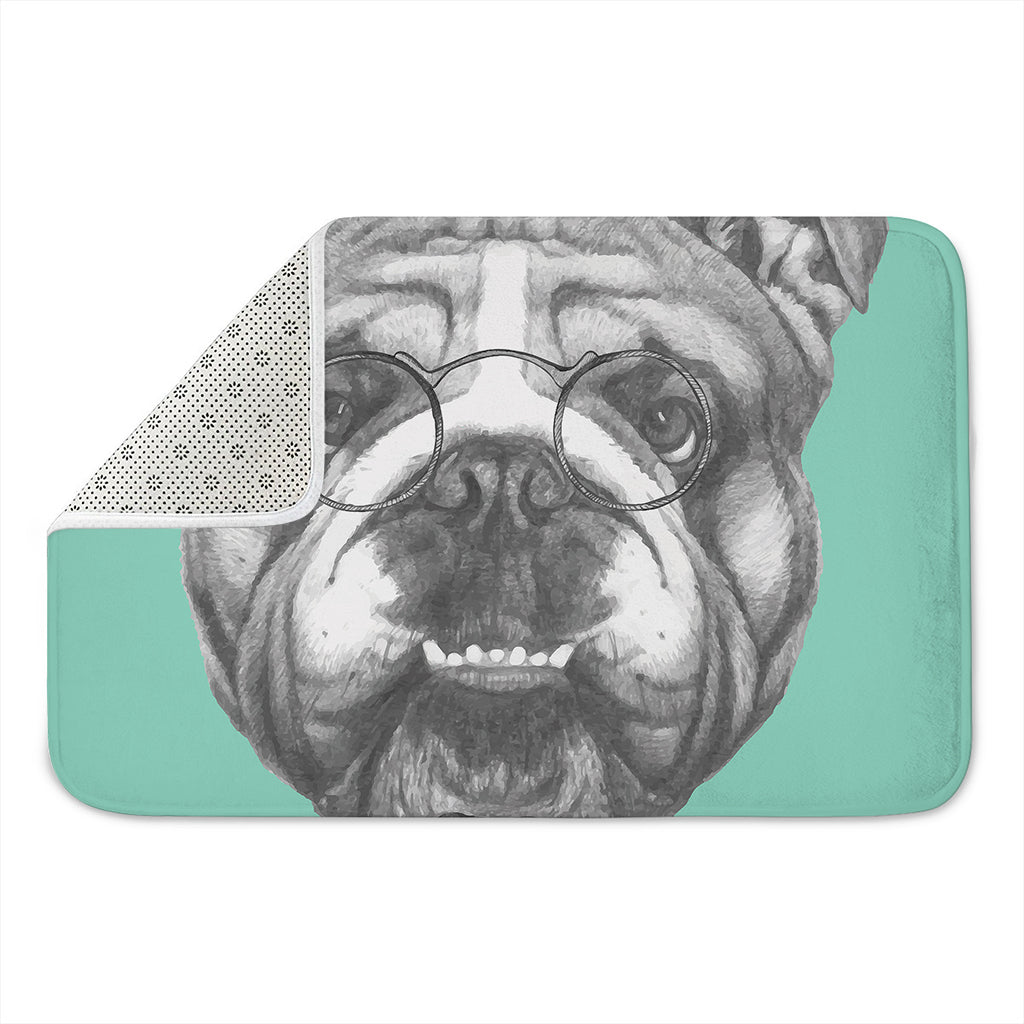 English Bulldog With Glasses Print Indoor Door Mat
