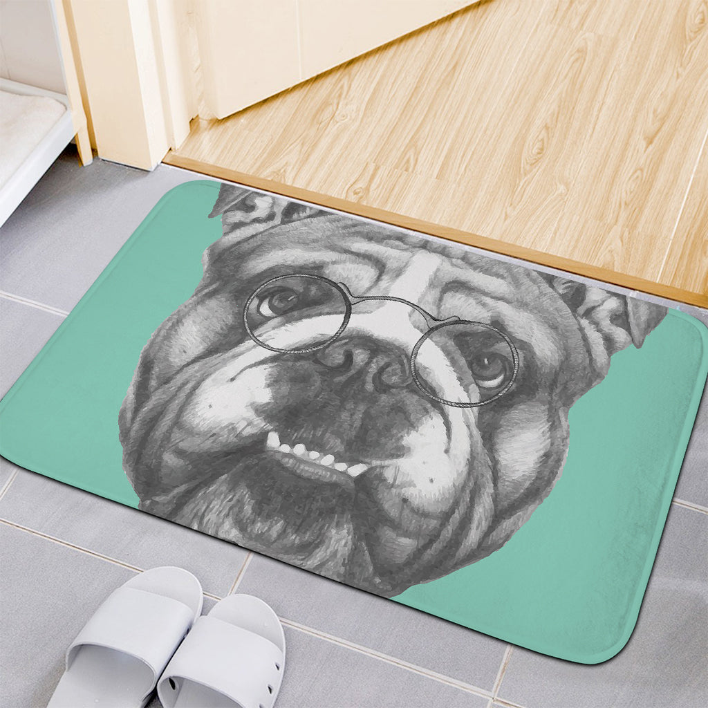 English Bulldog With Glasses Print Indoor Door Mat