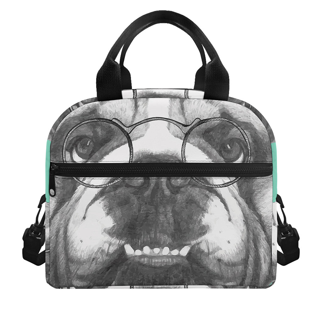 English Bulldog With Glasses Print Insulated Lunch Bag