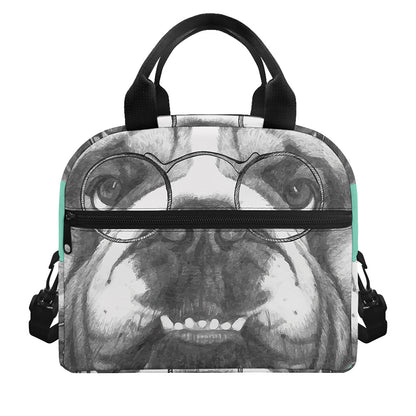 English Bulldog With Glasses Print Insulated Lunch Bag