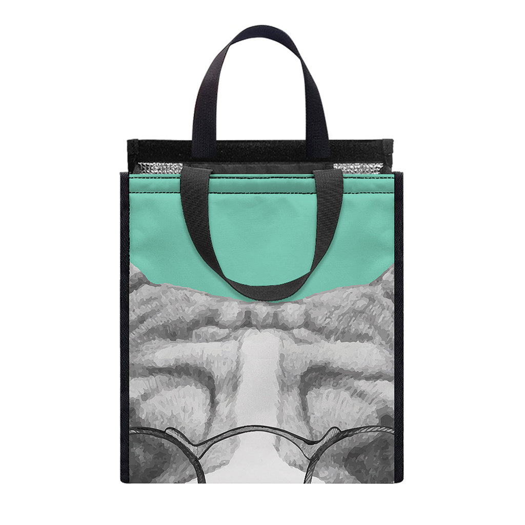 English Bulldog With Glasses Print Insulated Lunch Tote