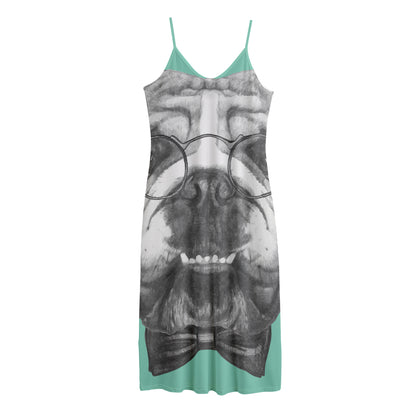 English Bulldog With Glasses Print Jersey Midi Cami Dress