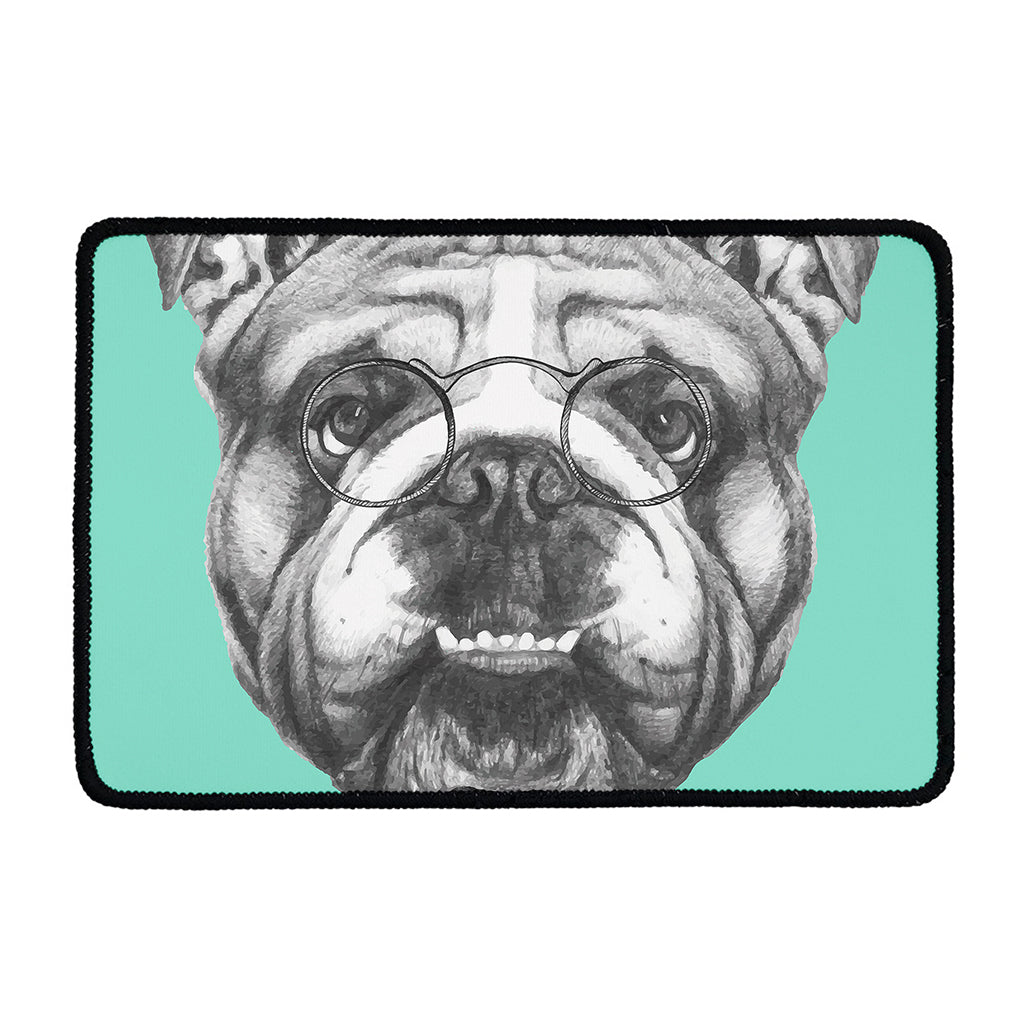 English Bulldog With Glasses Print Kitchen Mat