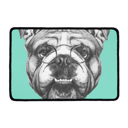 English Bulldog With Glasses Print Kitchen Mat