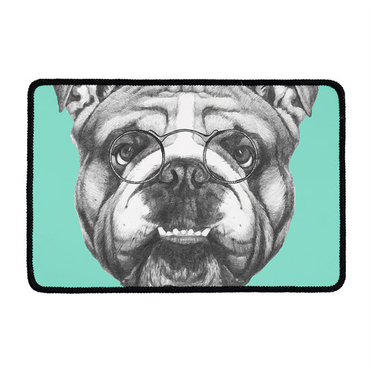 English Bulldog With Glasses Print Kitchen Mat