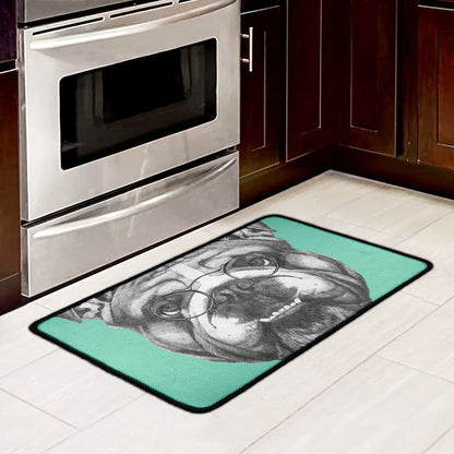 English Bulldog With Glasses Print Kitchen Mat