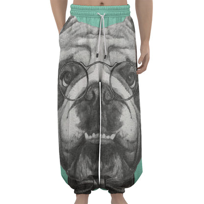 English Bulldog With Glasses Print Lantern Pants