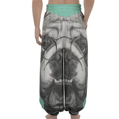 English Bulldog With Glasses Print Lantern Pants