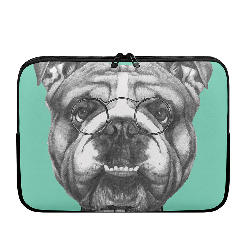 English Bulldog With Glasses Print Laptop Sleeve
