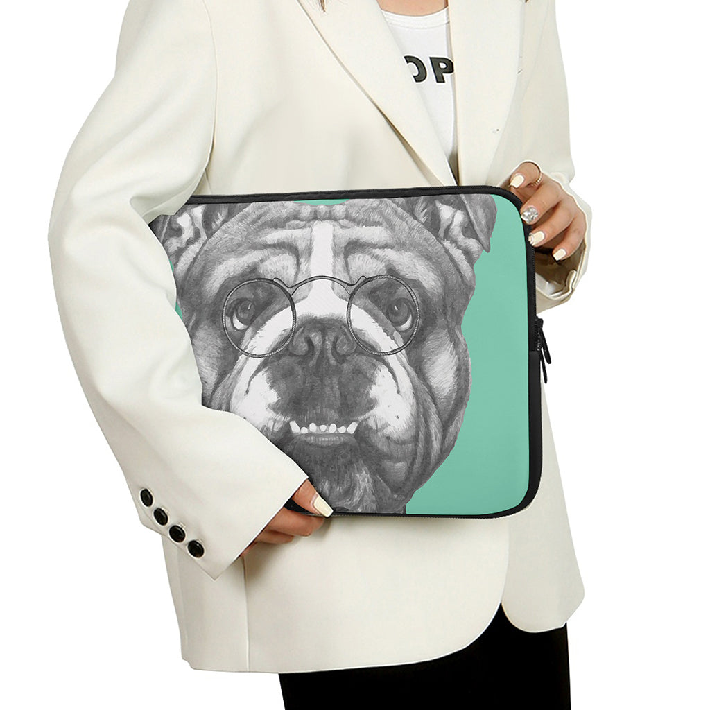English Bulldog With Glasses Print Laptop Sleeve
