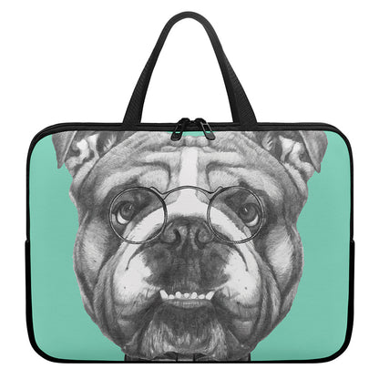 English Bulldog With Glasses Print Laptop Sleeve With Handle