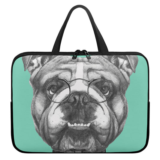 English Bulldog With Glasses Print Laptop Sleeve With Handle