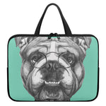 English Bulldog With Glasses Print Laptop Sleeve With Handle