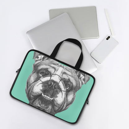 English Bulldog With Glasses Print Laptop Sleeve With Handle