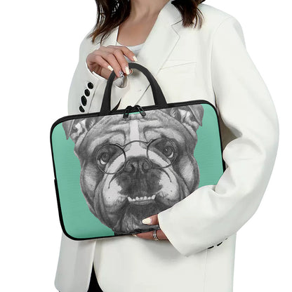 English Bulldog With Glasses Print Laptop Sleeve With Handle