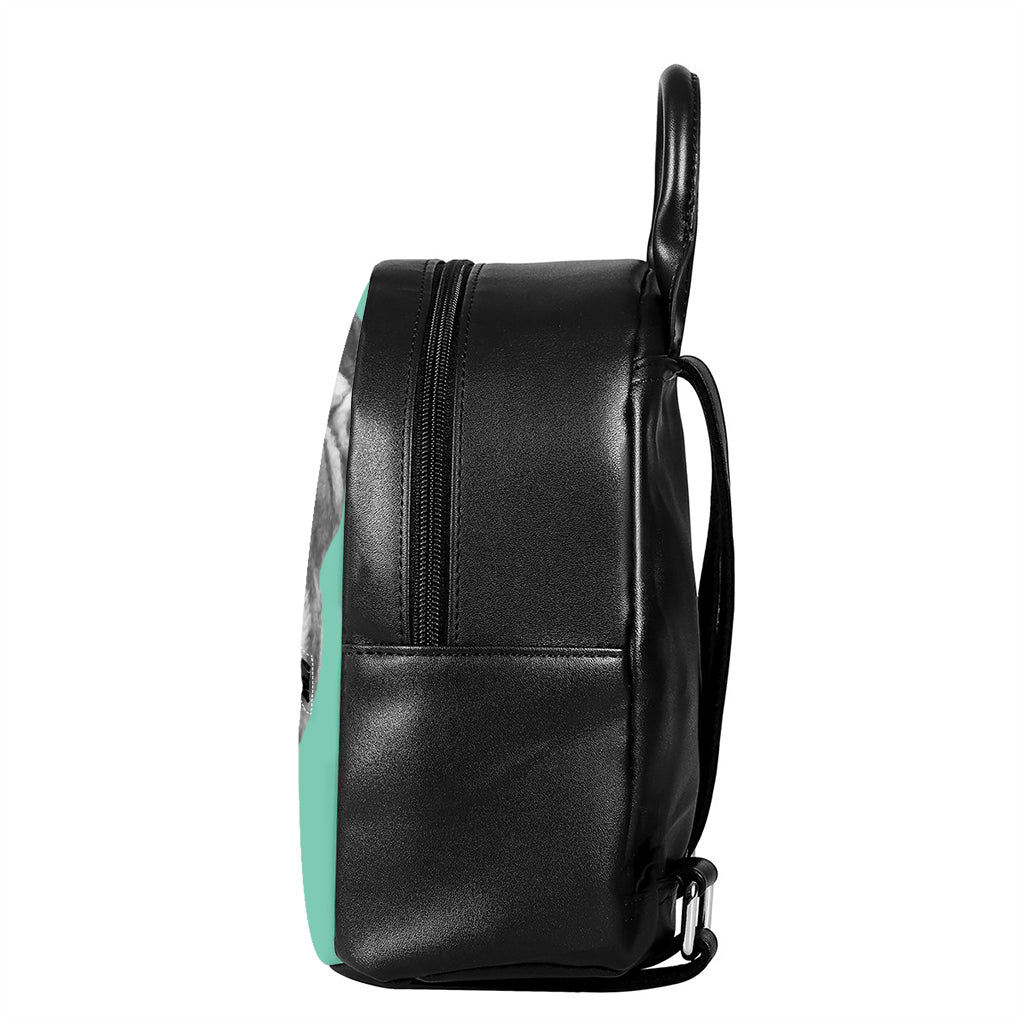 English Bulldog With Glasses Print Leather Backpack