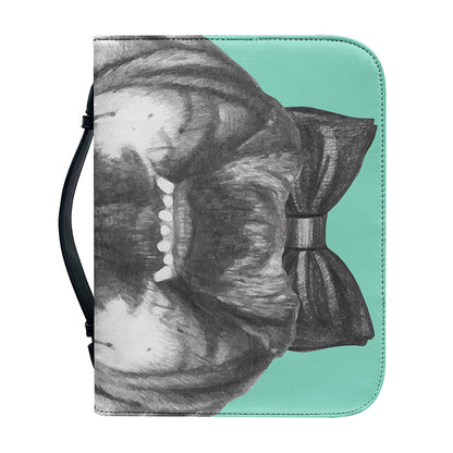 English Bulldog With Glasses Print Leather Bible Cover