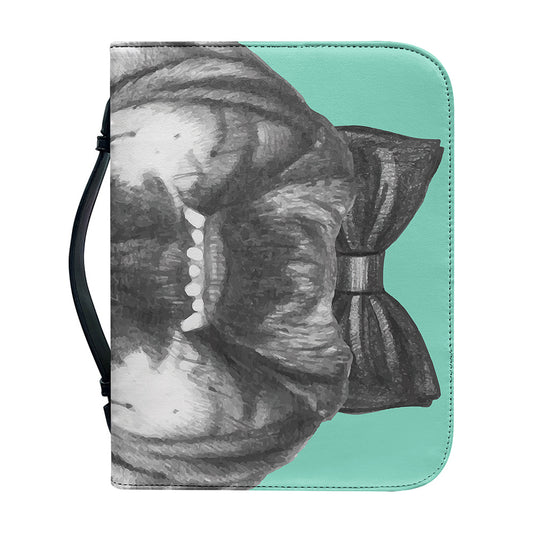English Bulldog With Glasses Print Leather Bible Cover
