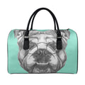English Bulldog With Glasses Print Leather Duffel Bag