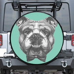 English Bulldog With Glasses Print Leather Spare Tire Cover