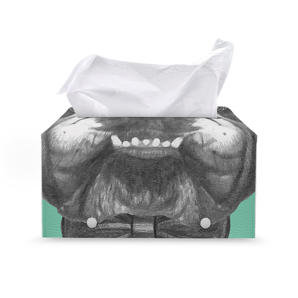 English Bulldog With Glasses Print Leather Tissue Box Cover