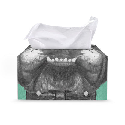 English Bulldog With Glasses Print Leather Tissue Box Cover