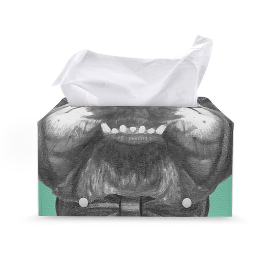 English Bulldog With Glasses Print Leather Tissue Box Cover