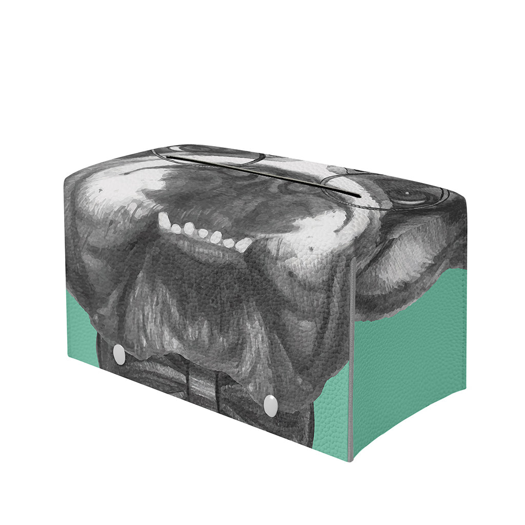 English Bulldog With Glasses Print Leather Tissue Box Cover