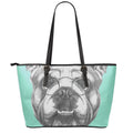 English Bulldog With Glasses Print Leather Tote Bag With Zipper