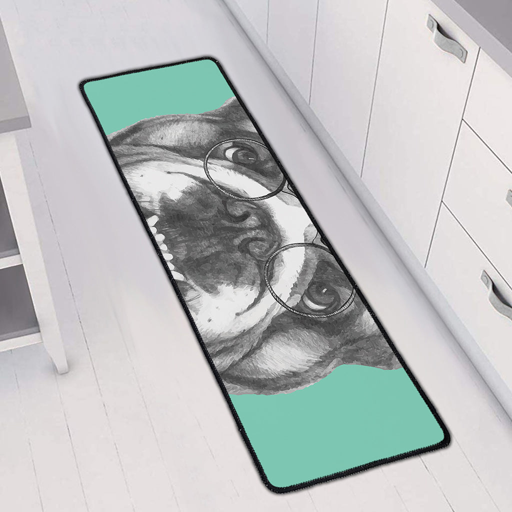 English Bulldog With Glasses Print Long Kitchen Mat