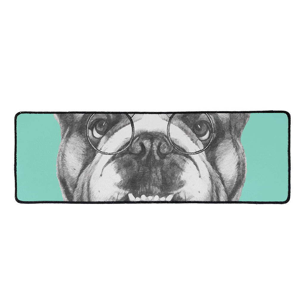 English Bulldog With Glasses Print Long Kitchen Mat