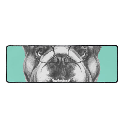 English Bulldog With Glasses Print Long Kitchen Mat
