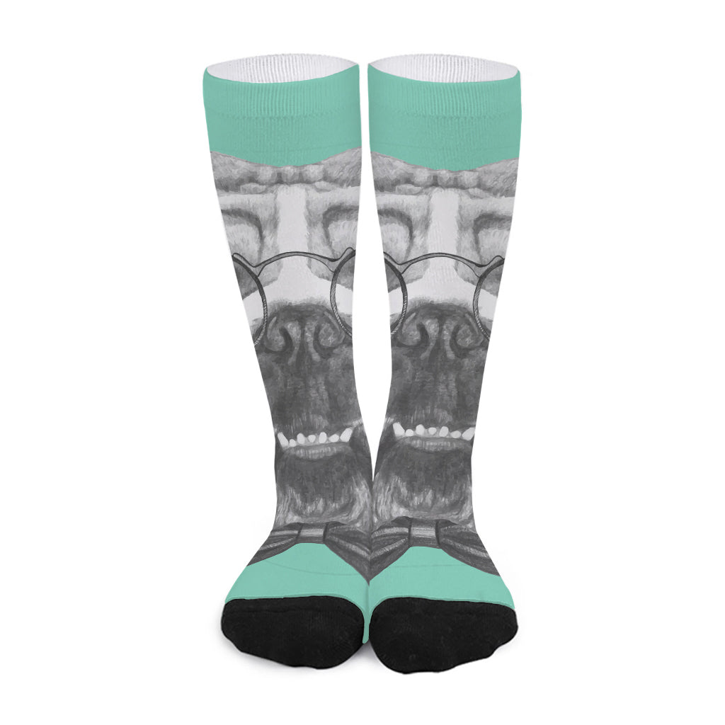 English Bulldog With Glasses Print Long Socks