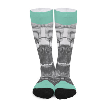 English Bulldog With Glasses Print Long Socks