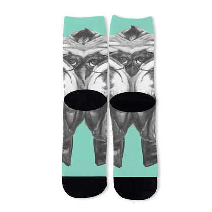 English Bulldog With Glasses Print Long Socks