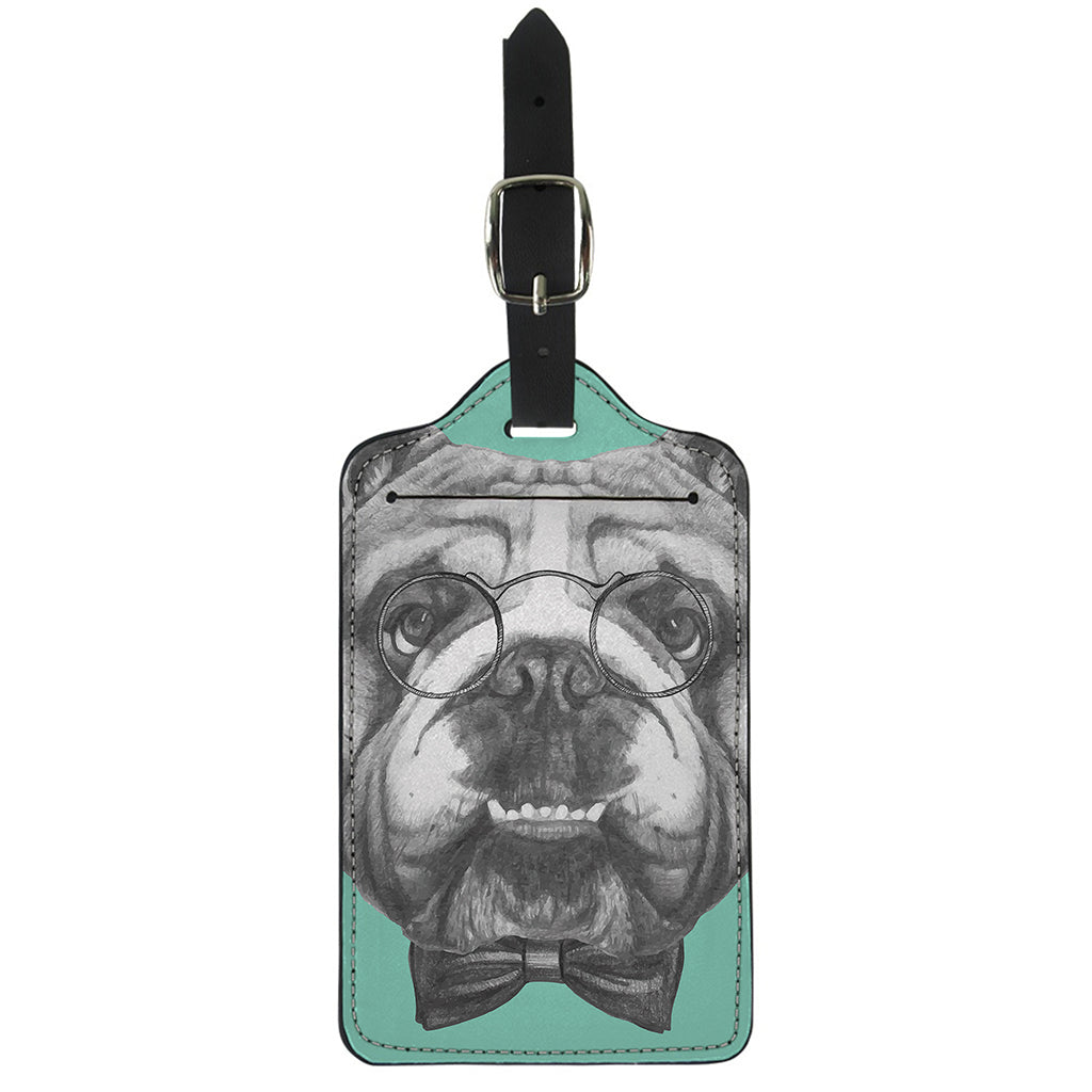 English Bulldog With Glasses Print Luggage Tag