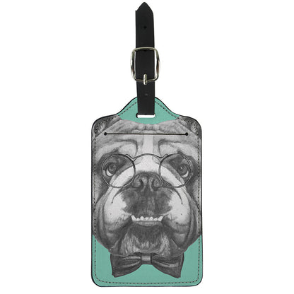 English Bulldog With Glasses Print Luggage Tag