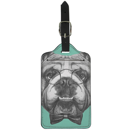 English Bulldog With Glasses Print Luggage Tag