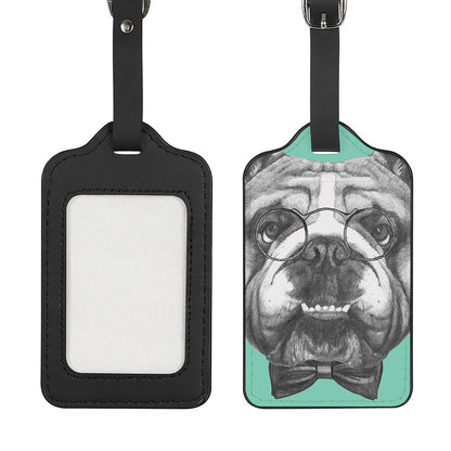 English Bulldog With Glasses Print Luggage Tag