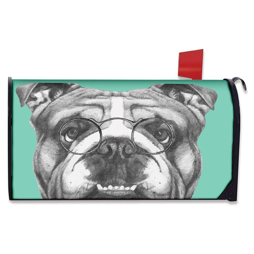 English Bulldog With Glasses Print Mailbox Cover