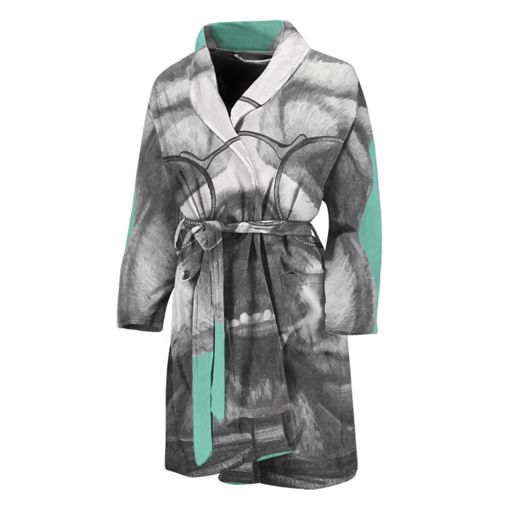 English Bulldog With Glasses Print Men's Bathrobe