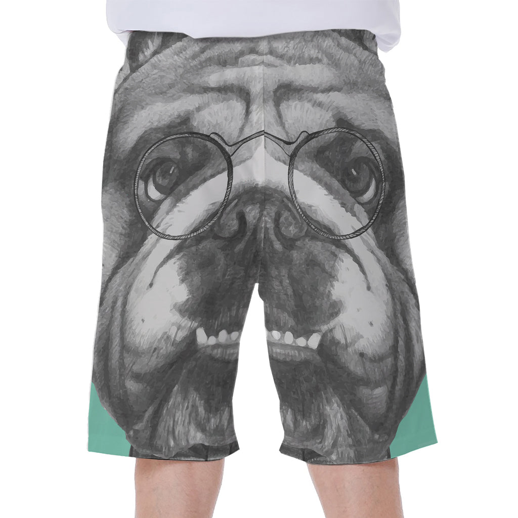 English Bulldog With Glasses Print Men's Beach Shorts
